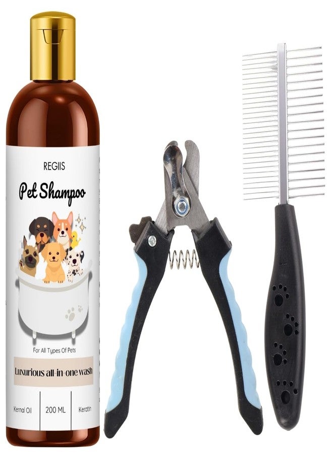 مجموعة ريجيس للعناية بالحيوانات الأليفة مع شامبو للكلاب 200 مل، مقص أظافر احترافي ومشط معدني، مجموعة متكاملة للعناية بالحيوانات الأليفة (عبوة من 3 قطع) - Image 1